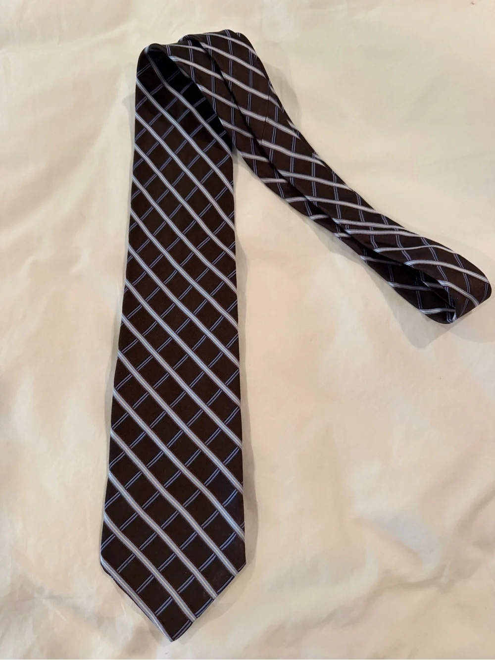 Hart Schaffner Marx Brown Tie with Light Blue Diagonal Plaid